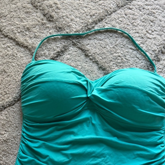 La Blanca one piece bathing suit blue teal Ruched Halter Strapless Swim Suit 14 - Picture 5 of 9